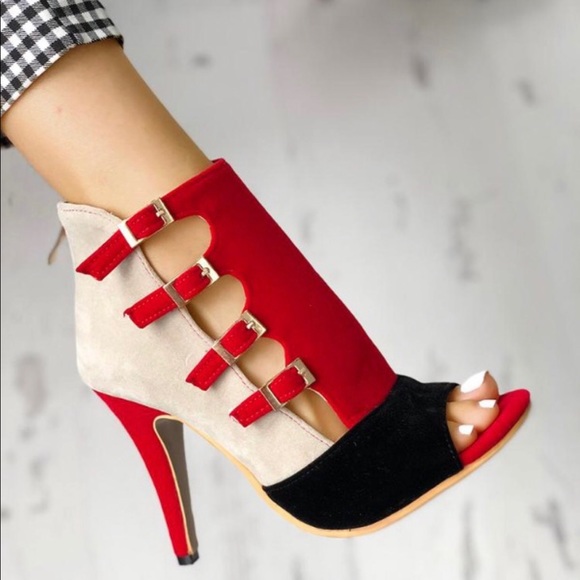 Colorblock splicing hollowout buckled thin heals - Picture 2 of 6